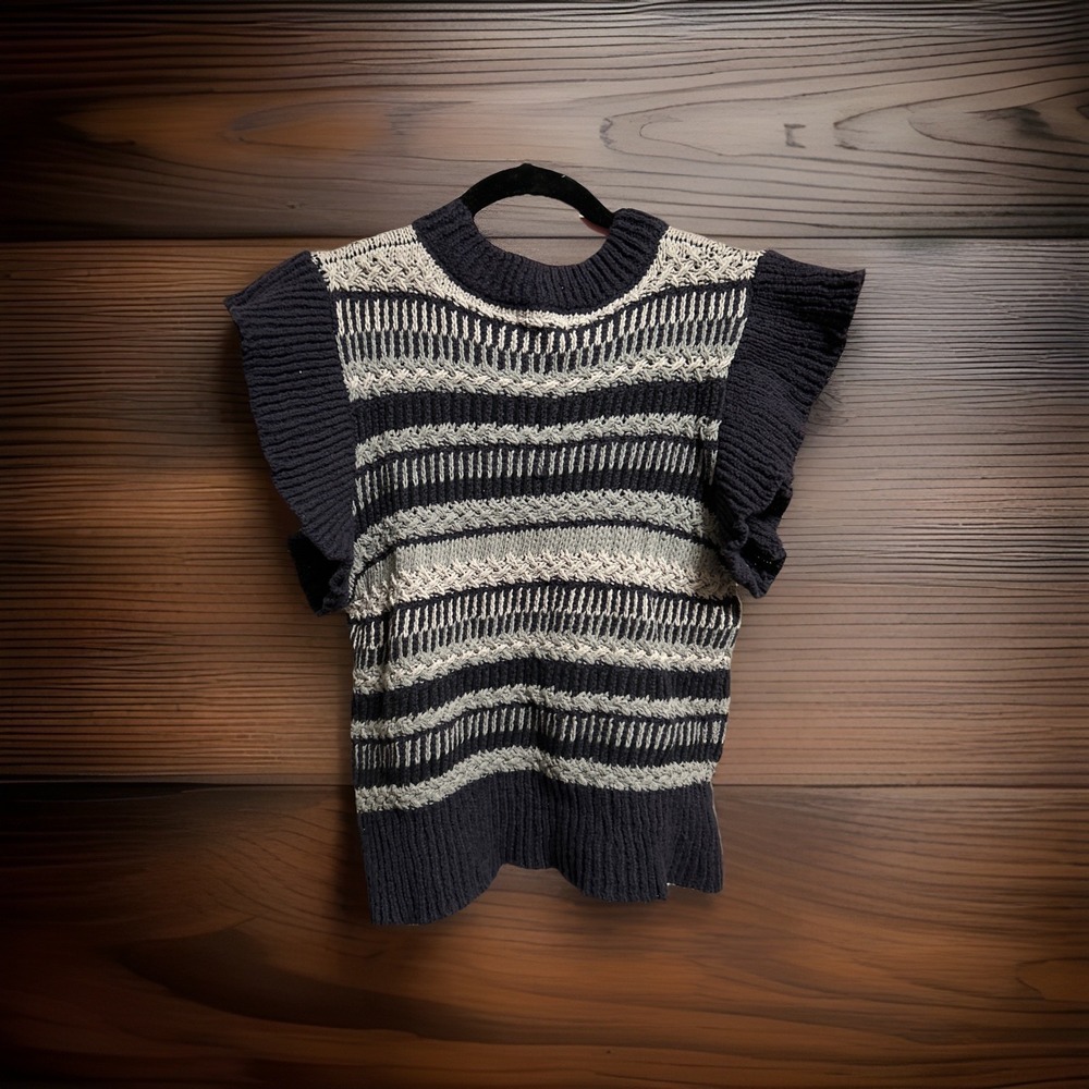 NWT Elan Crew Neck Sleeveless Sweater Top Blue Gray Large Cotton Blend NWT - Picture 4 of 6